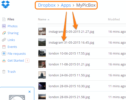 Instagram likes saved to Dropbox