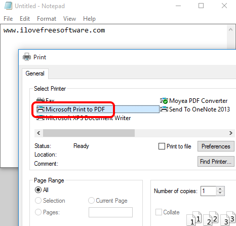 Microsoft Print to PDF built-in feature