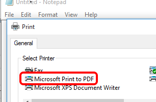 Microsoft Print to PDF built-in option