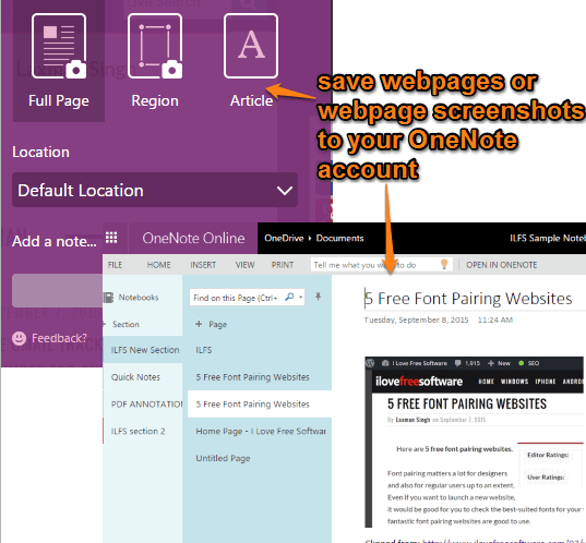 OneNote Clipper to save webpages to OneNote