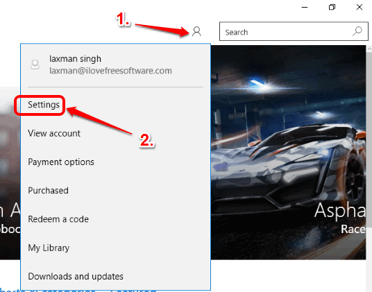 access Settings using Account icon