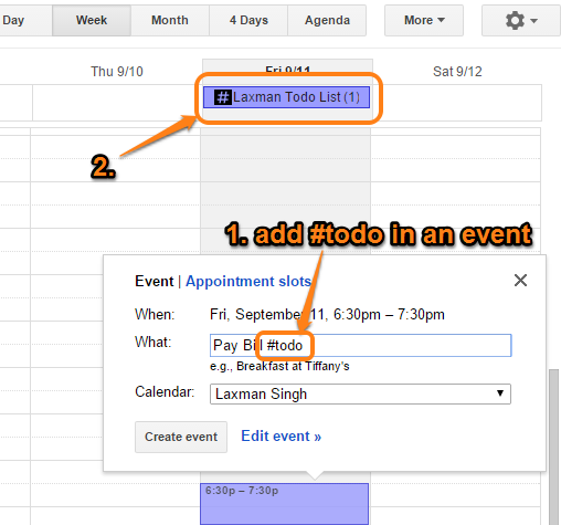 add #todo in an event to add the to-do item