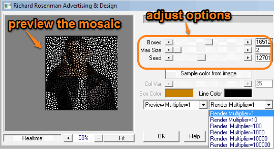 adjust options and preview the mosaic