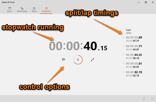 alarms and clock stopwatch running with split times
