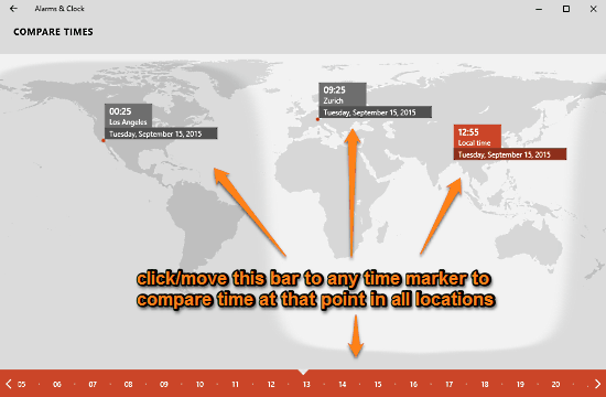 alarms and clock world time compare times