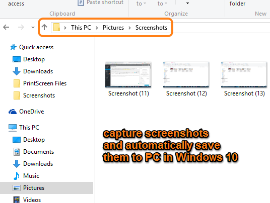 capture screenshots and automatically save to PC in Windows 10