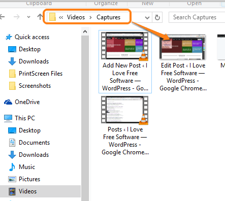 captures folder to save the screenshots