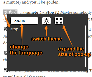 change language and theme using the pop-up options