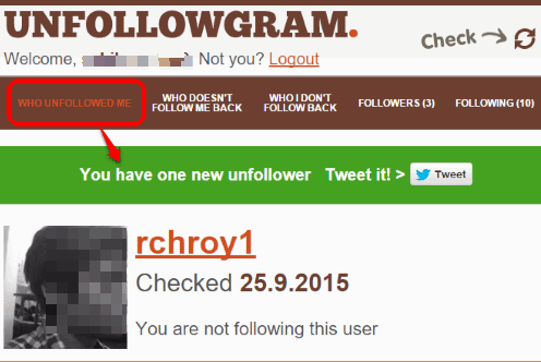 check who unfollowed you using Unfollowgram