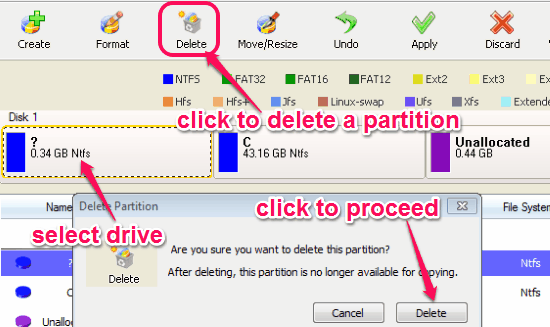 delete a partition