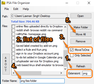 enter extension name and then create a folder to move files