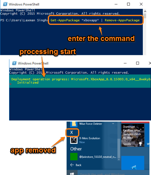 enter the command and execute to uninstall a built-in app