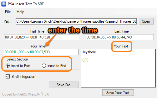 enter your text information and set the time