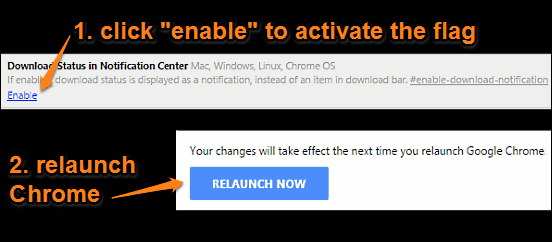 google chrome enable download status in notification center