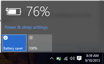 quickly enable battery saver on Windows 10