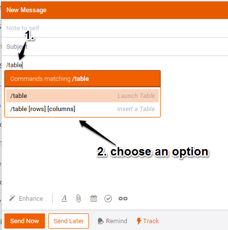 insert table using command