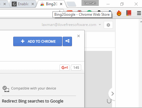 install Bing2Google Chrome extension