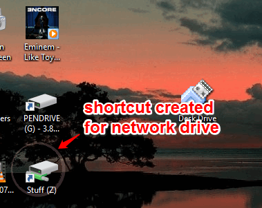 shortcut created for network drive