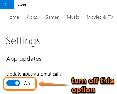 turn off automatic updates for Store apps