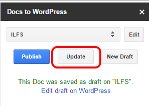 update WordPress document directly from Google Docs