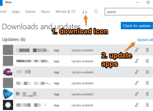 use download icon to update apps manually