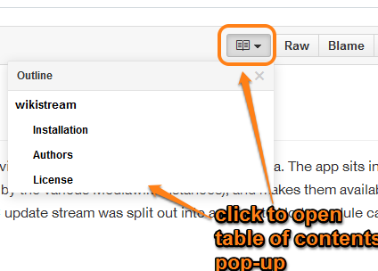 use drop down icon to open table of contents