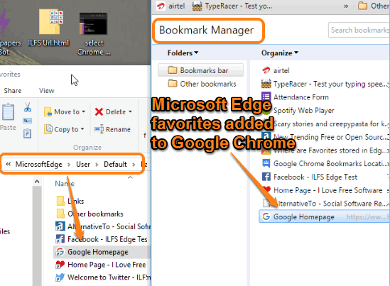 Microsoft Edge Favorites added to Google Chrome