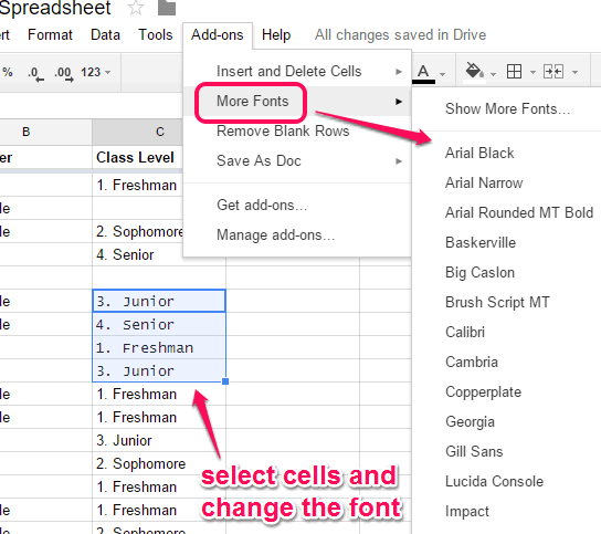 More Fonts add-on to use more than default 6 fonts in Google Sheets