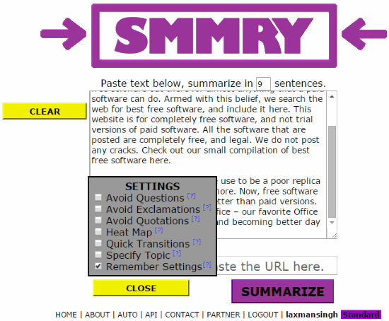 SMMRY- free online summary generator website