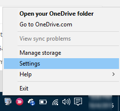 Settings option of OneDrive