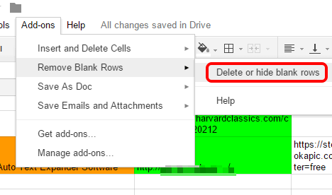 access Delete or hide blank rows option