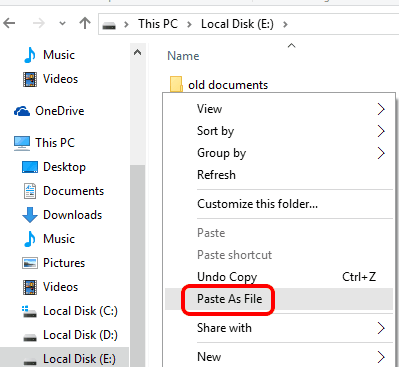 access Paste As File option