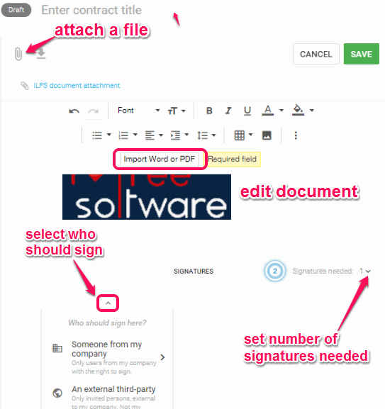 add a document and set options