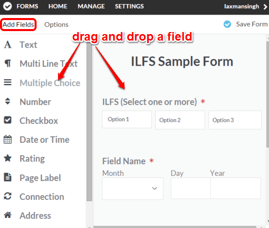 add fields in form