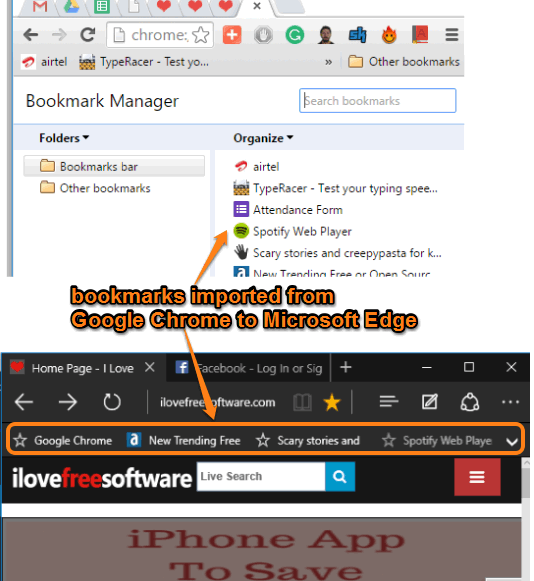 bookmarks imported from Chrome to Microsoft Edge