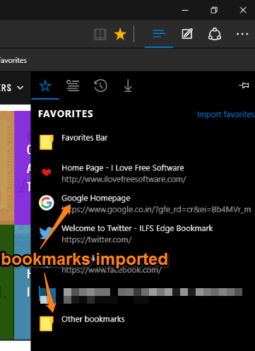 bookmarks imported to Microsoft Edge