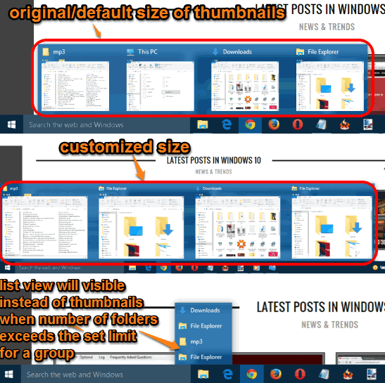 customized thumbnail settings for Windows 10 taskbar