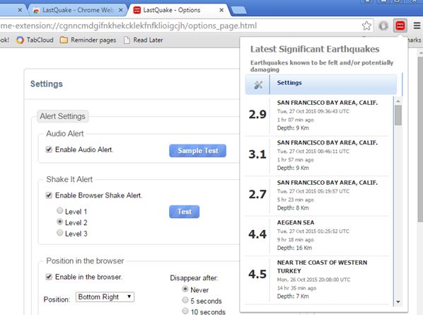 earthquake notification extensions google chrome 2