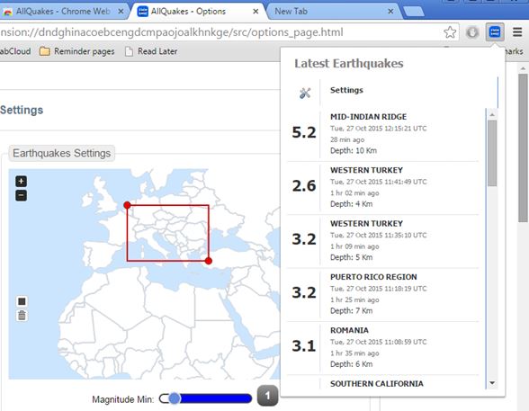 earthquake notification extensions google chrome 3