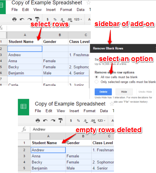empty rows deleted automatically
