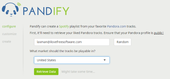 enter your Pandora email address to retrieve liked tracks