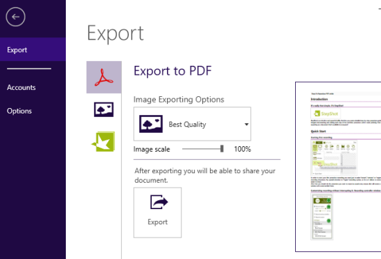 export screenshots as PDF