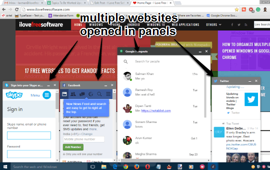 multiple websites opened in panels