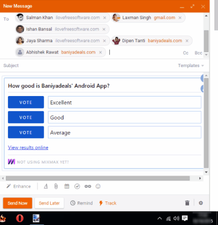 poll created in Gmail compose window using Mixmax extension