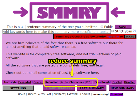 reduce the output summary