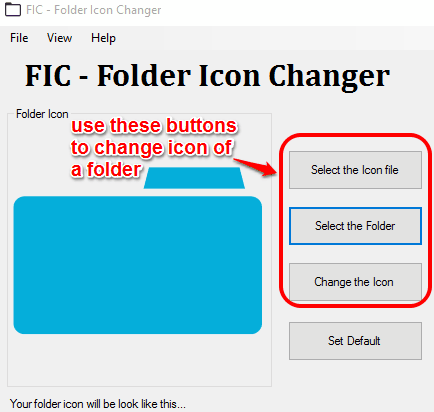 use available buttons to change folder icon