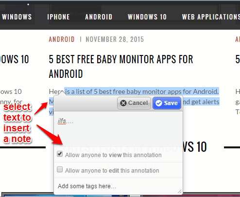AnnotateIt- add notes to selected text on a webpage