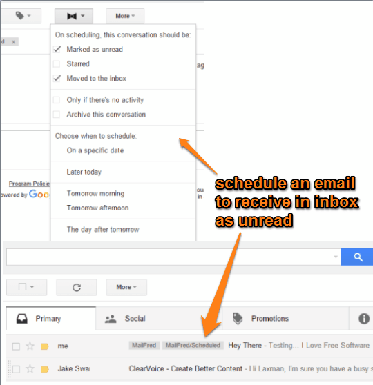 Chrome extension to schedule an email and receive in inbox as unread
