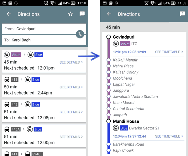 Delhi Public Transport Offline Android App See Directions