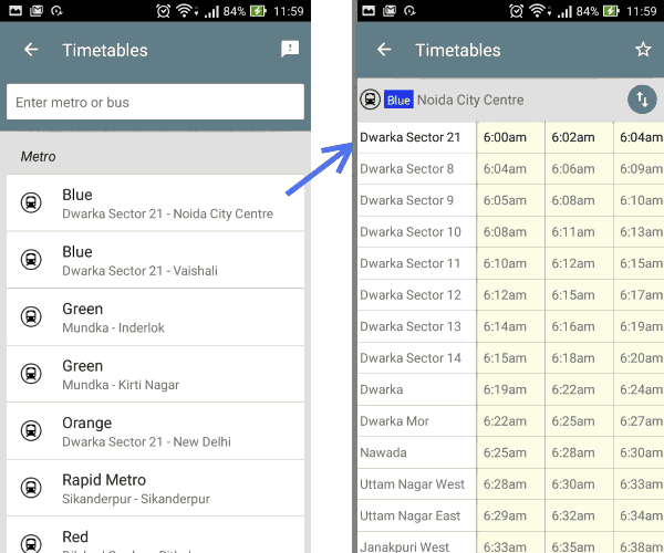 Delhi Public Transport Offline Android App Timetables